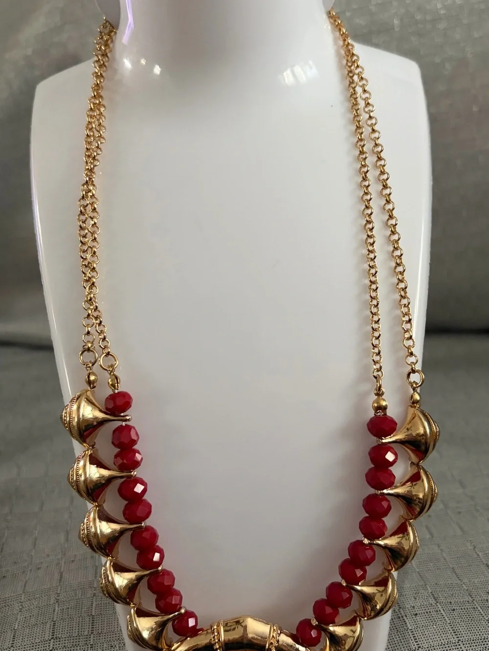 Hanee Gold-Tone Crescent Necklace with Red Beads